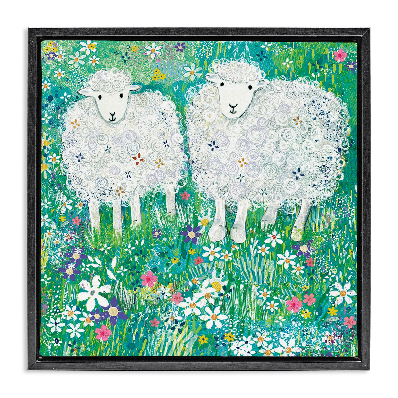 Stupell Industries Wooly Sheep with Scattered Flowers Floating Frame, design by Clare Tupper